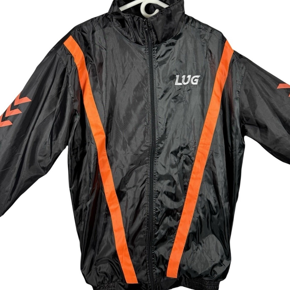 NEW Lug Windbreaker Jacket Men's XL Full Zip Black Orange Back Spellout‎